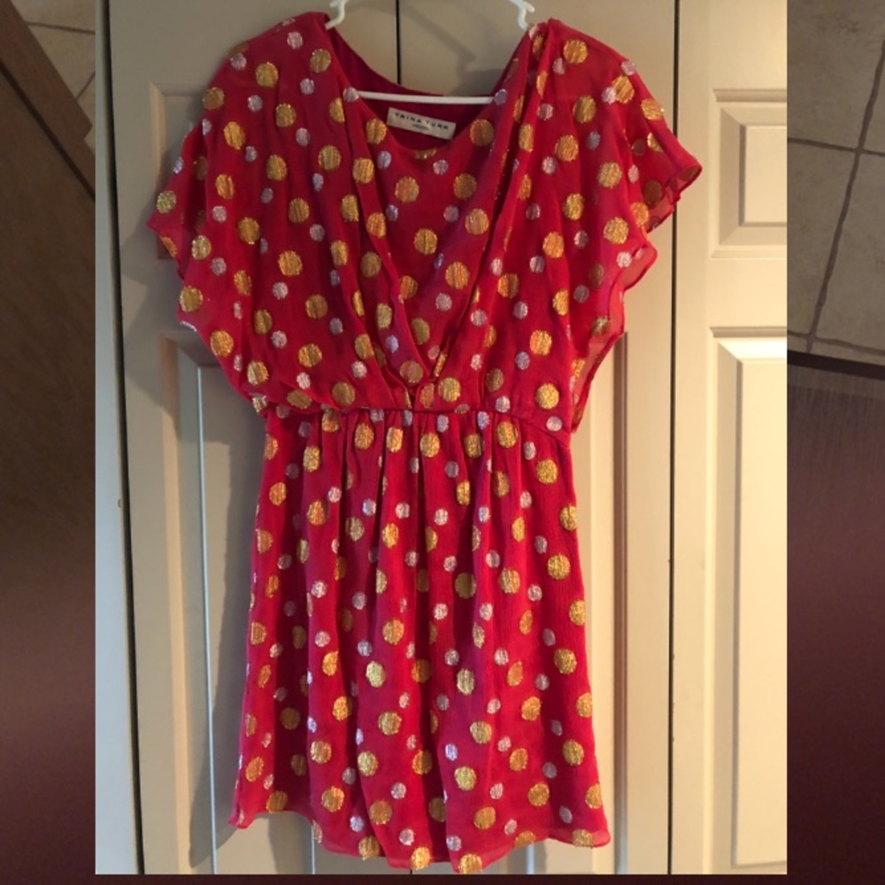 Trina Turk Red Dress with Silver and Gold Dots